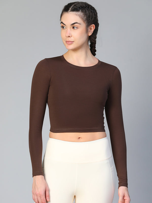 Essential Full Sleeve Crop top Brown