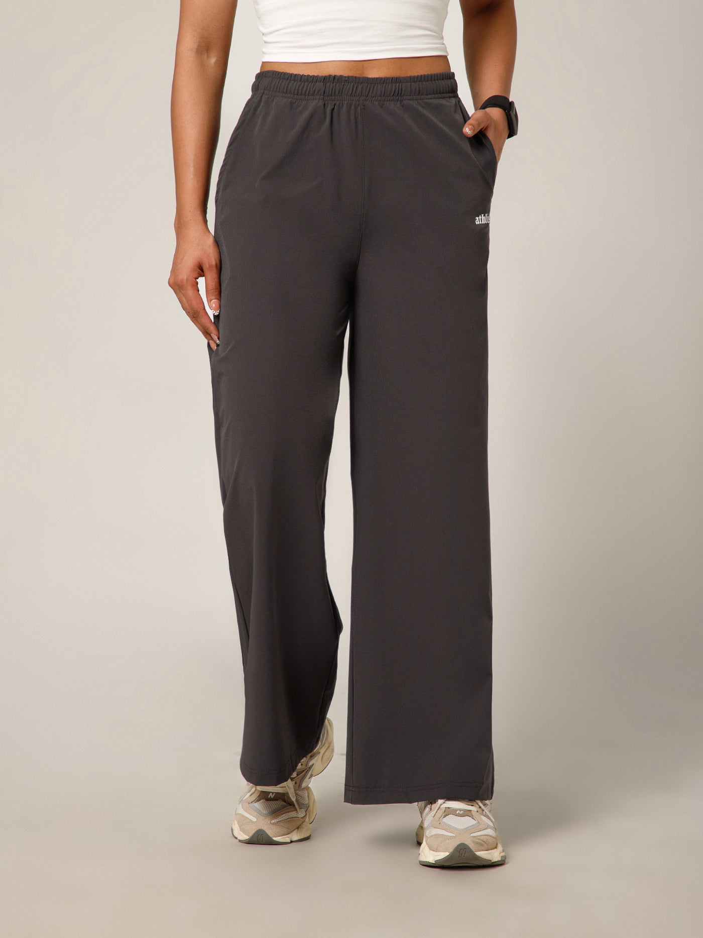 Elastic Waist Crinkle Baggy Pants Grey