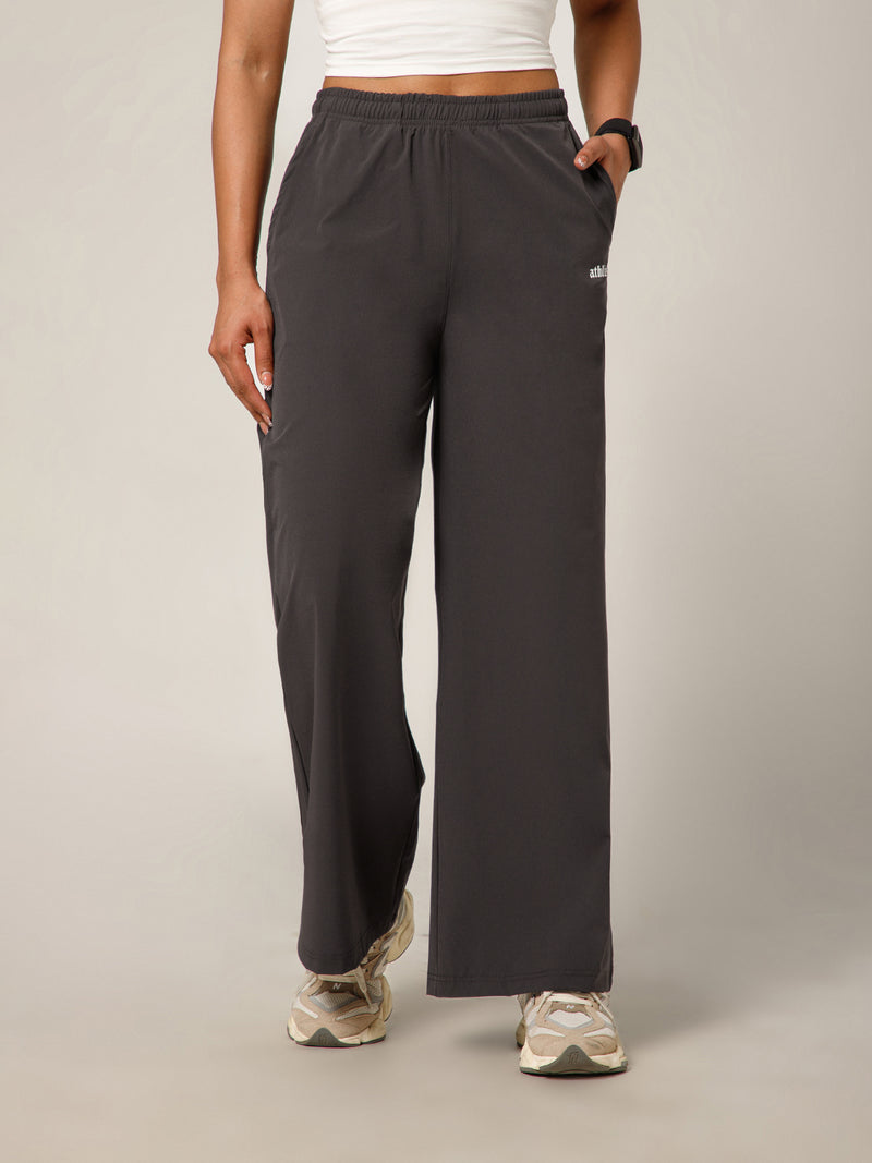 Elastic Waist Crinkle Baggy Pants Grey