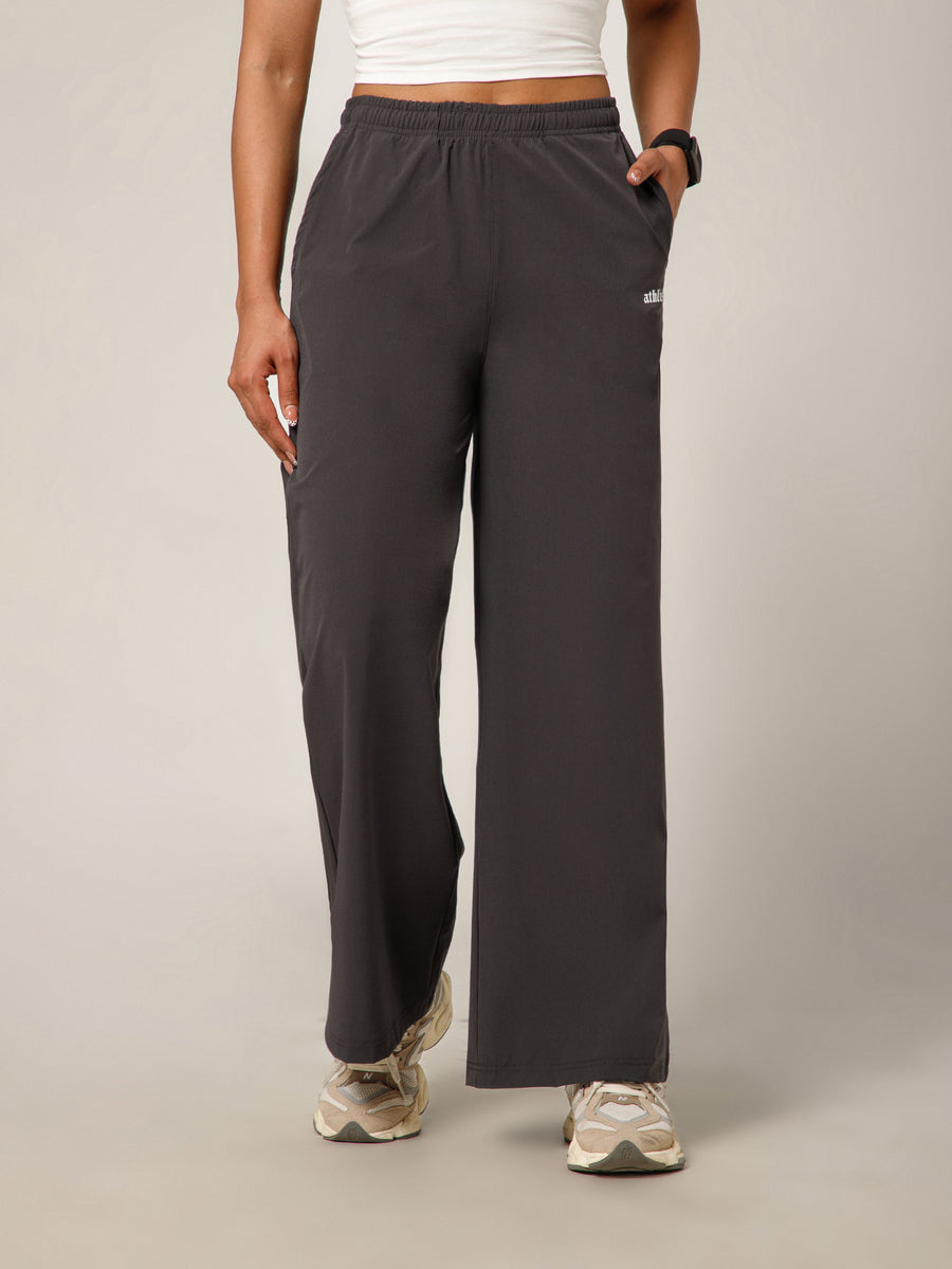 Elastic Waist Crinkle Baggy Pants Grey