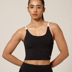 Cross Back Built In Bra Top Black