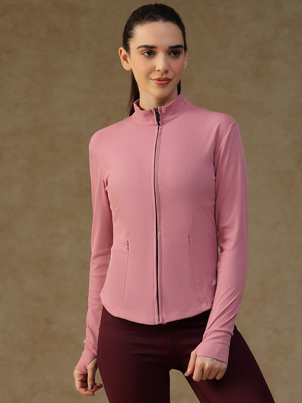 Ribbed Zip up Jacket Pink