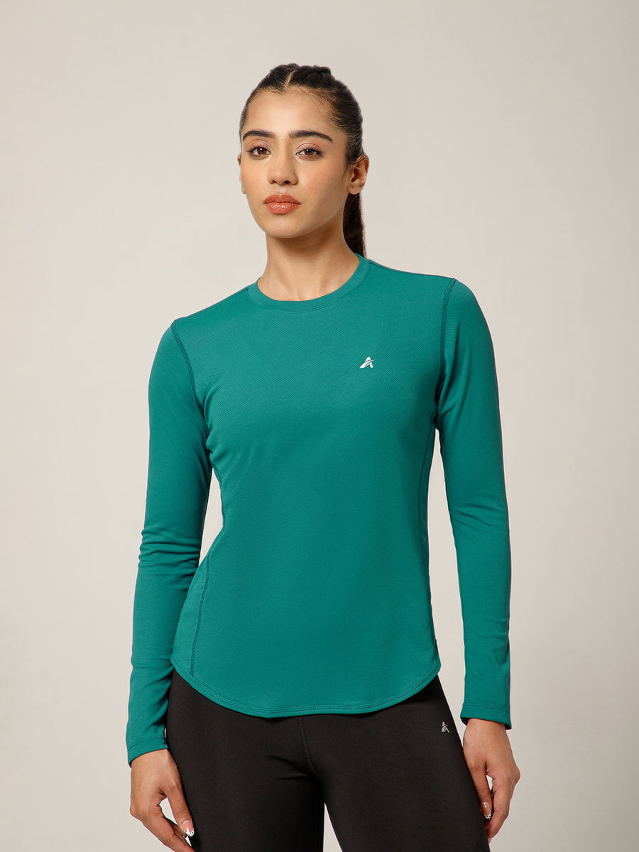 Curved Hem Full Sleeve T-Shirt Teal