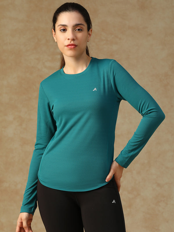 Curved Hem Full Sleeve T-Shirt Teal