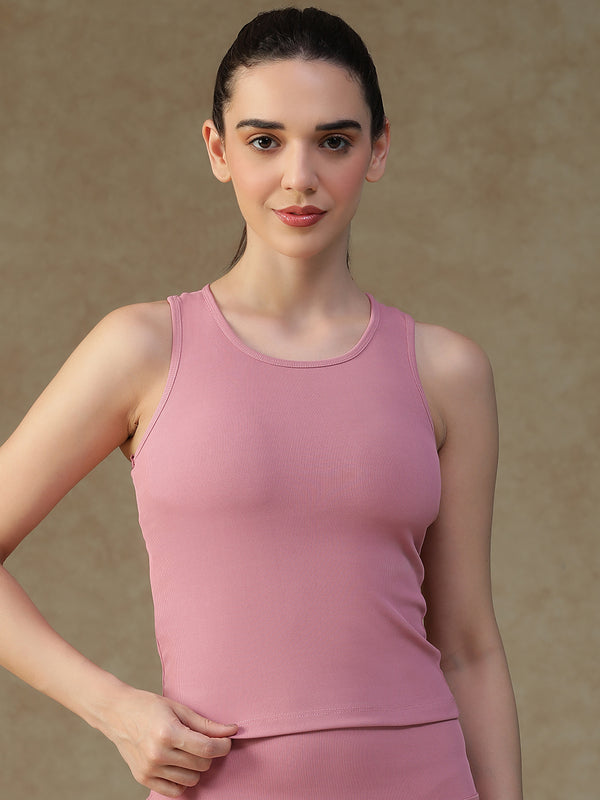 Built In Bra Racer Back Top Pink