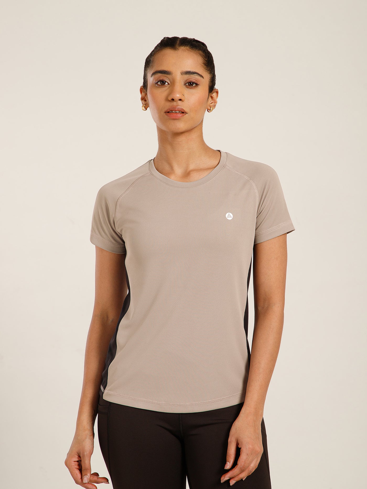 Contrast Side Panel T-Shirt Beige