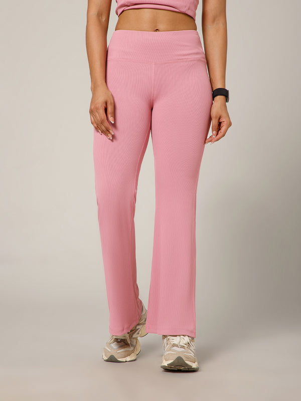 Ribbed Flare Pant Blush Pink