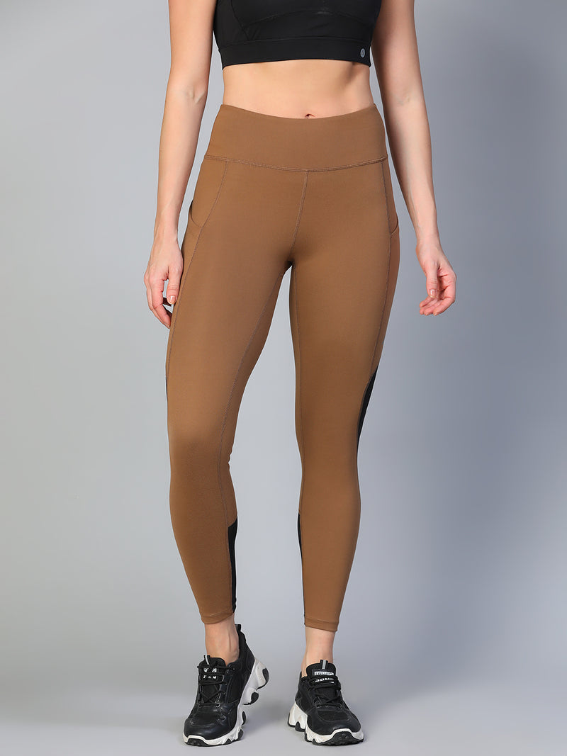 Mesh Panel Pocket Leggings Tan