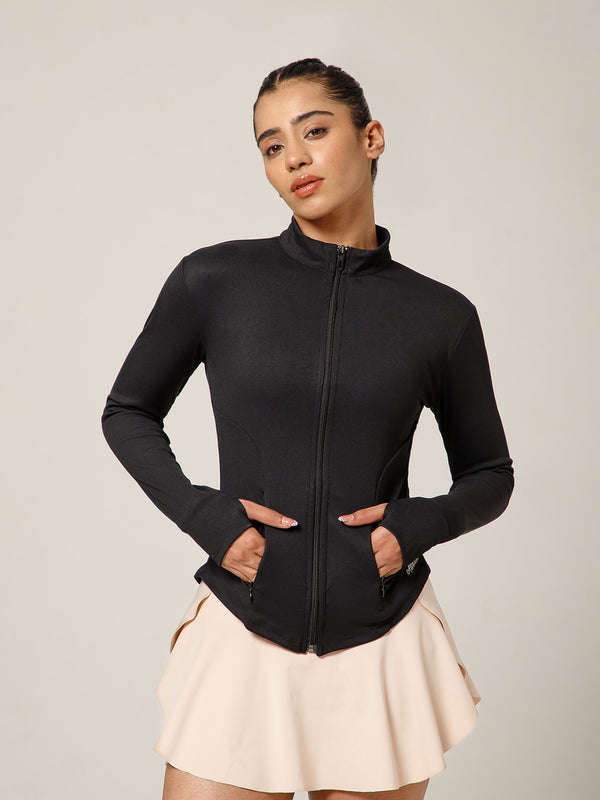Ribbed Zip up Jacket Black