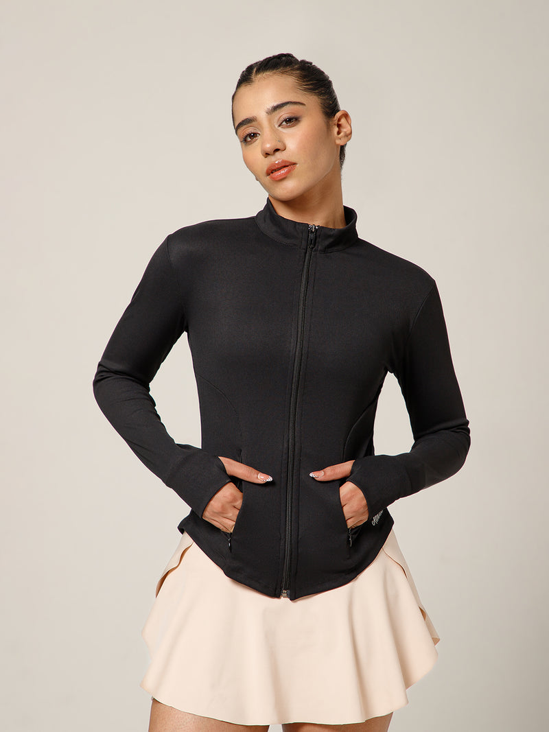 Ribbed Zip up Jacket Black