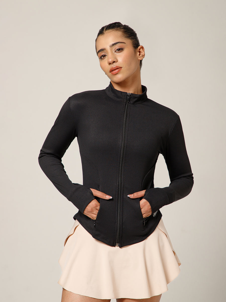 Ribbed Zip up Jacket Black