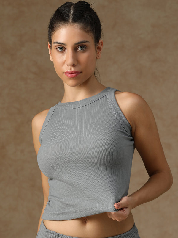 Ribbed Crop Top Gray