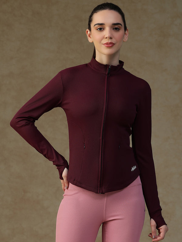 Ribbed Zip up Jacket Wine