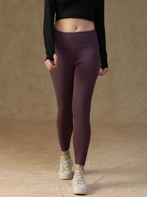 Ribbed High Waist Leggings Purple