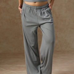 Ribbed Baggy Pants Beige Grey