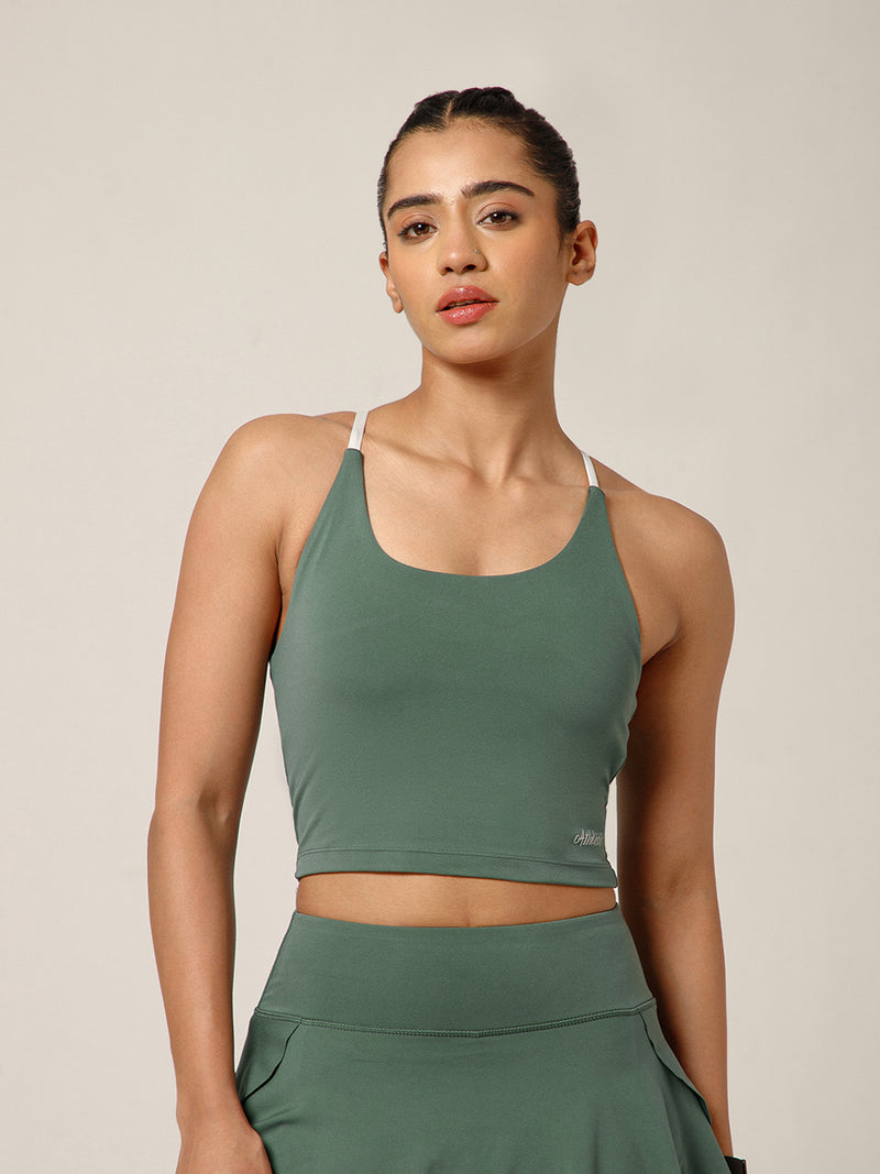 Cross Back Built In Bra Sage