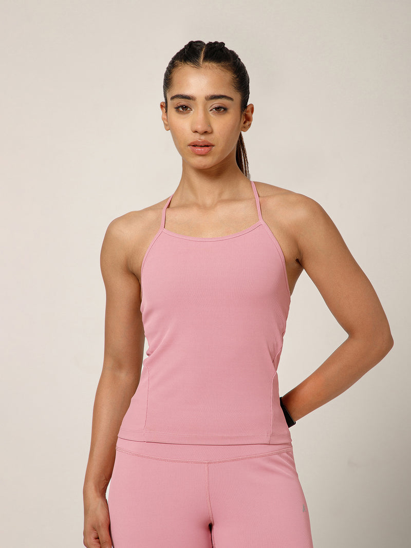 Built In Bra String Back Top Pink