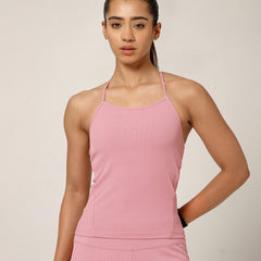 Built In Bra String Back Top Pink