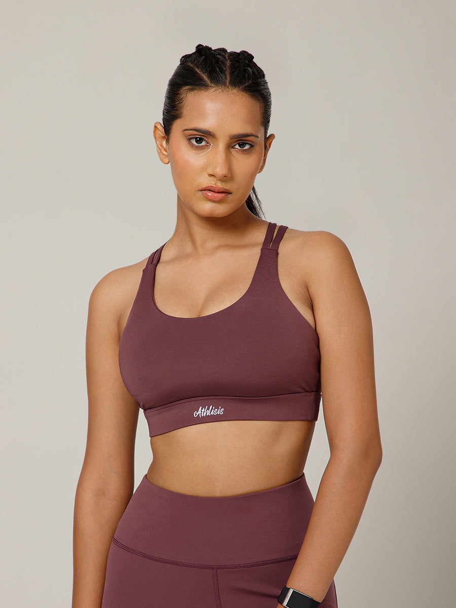 Geometric Strap Sports Bra Maroon