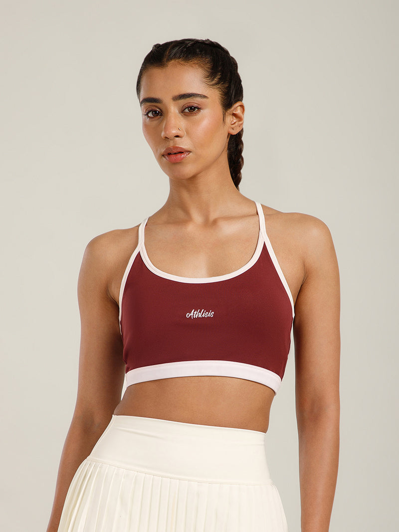 Flow Piping Sports Bra Maroon