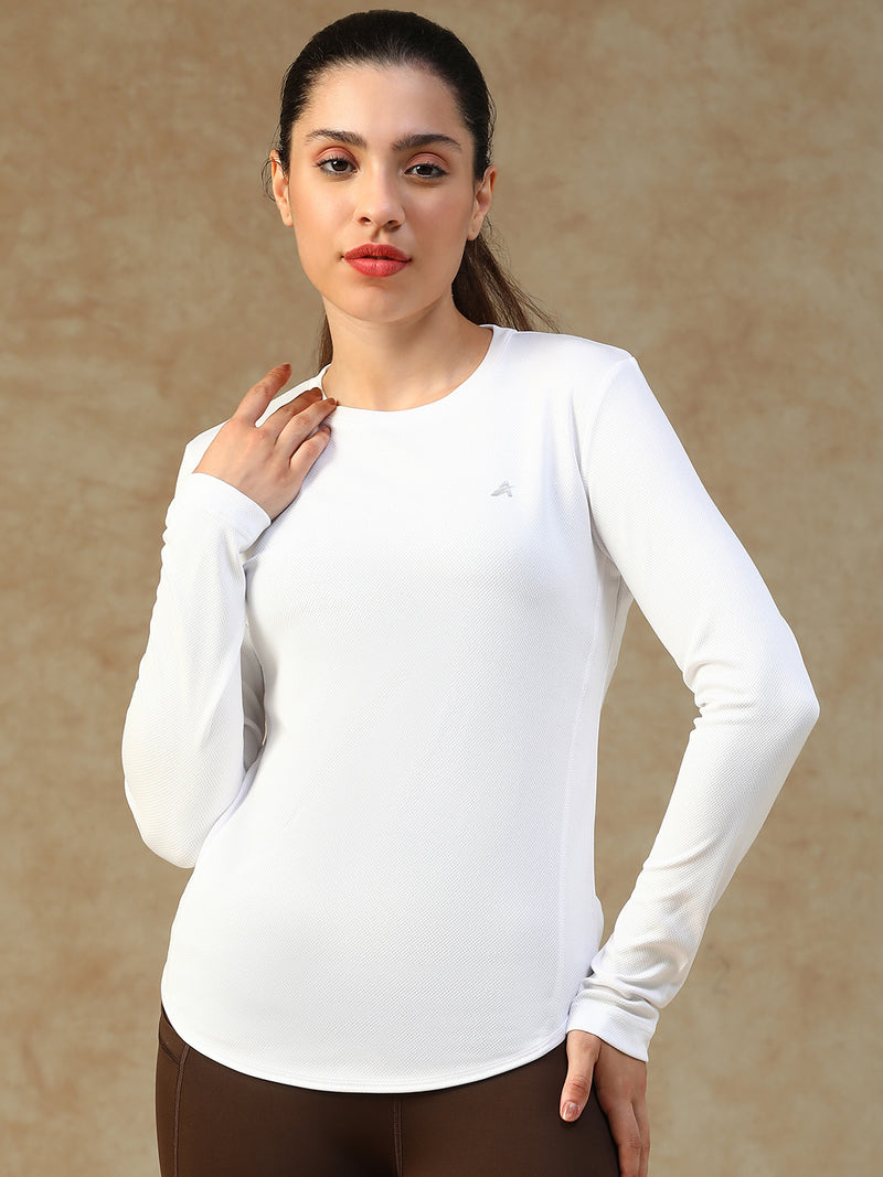 Curved Hem Full Sleeve T-Shirt White