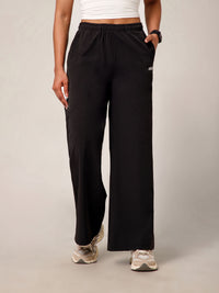 Elastic Waist Crinkle Baggy Pants Black