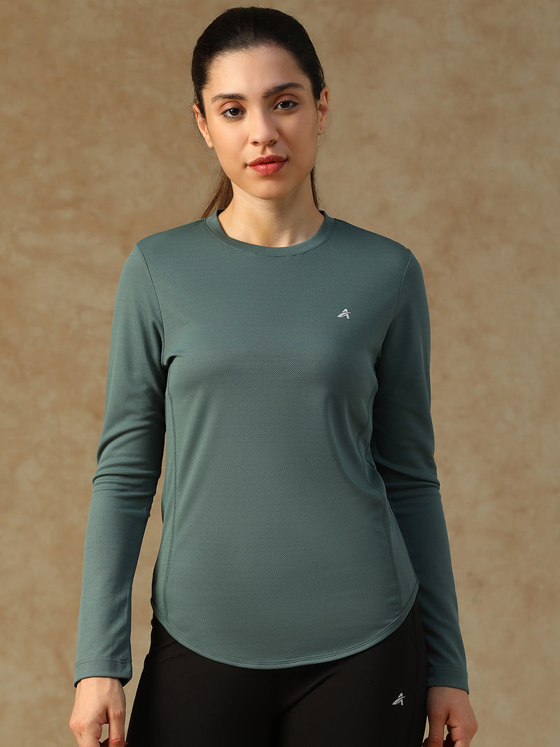 Curved Hem Full Sleeve T-Shirt Grey