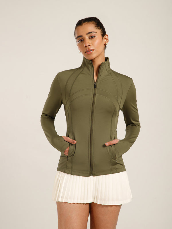 Defined Seam Zip Jacket Olive