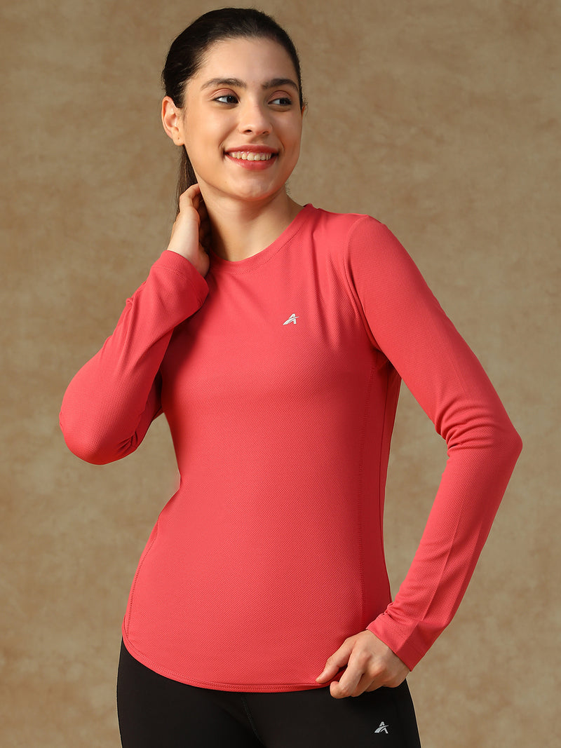 Curved Hem Full Sleeve T-Shirt Pink
