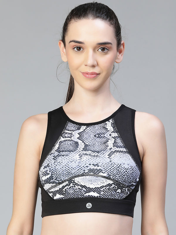 Snake Print Sports Bra Black