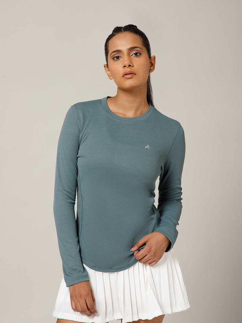 Curved Hem Full Sleeve T-Shirt Grey (Copy)