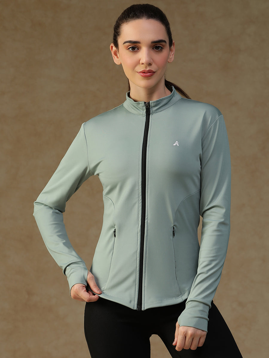 Ribbed Zip up Jacket Green
