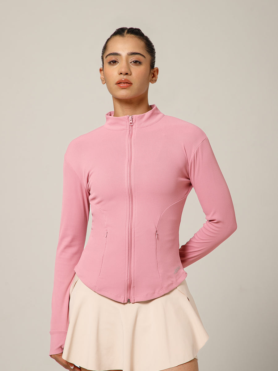 Ribbed Zip up Jacket Pink
