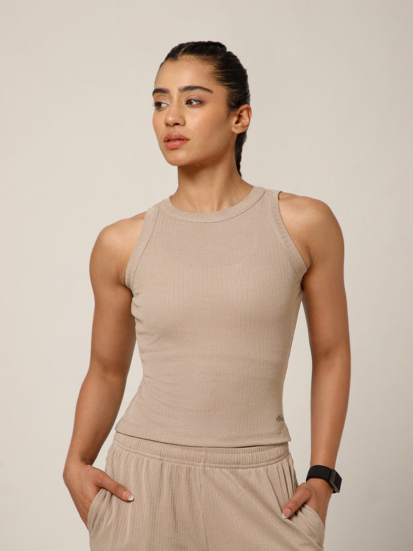 Ribbed Crop Top Beige