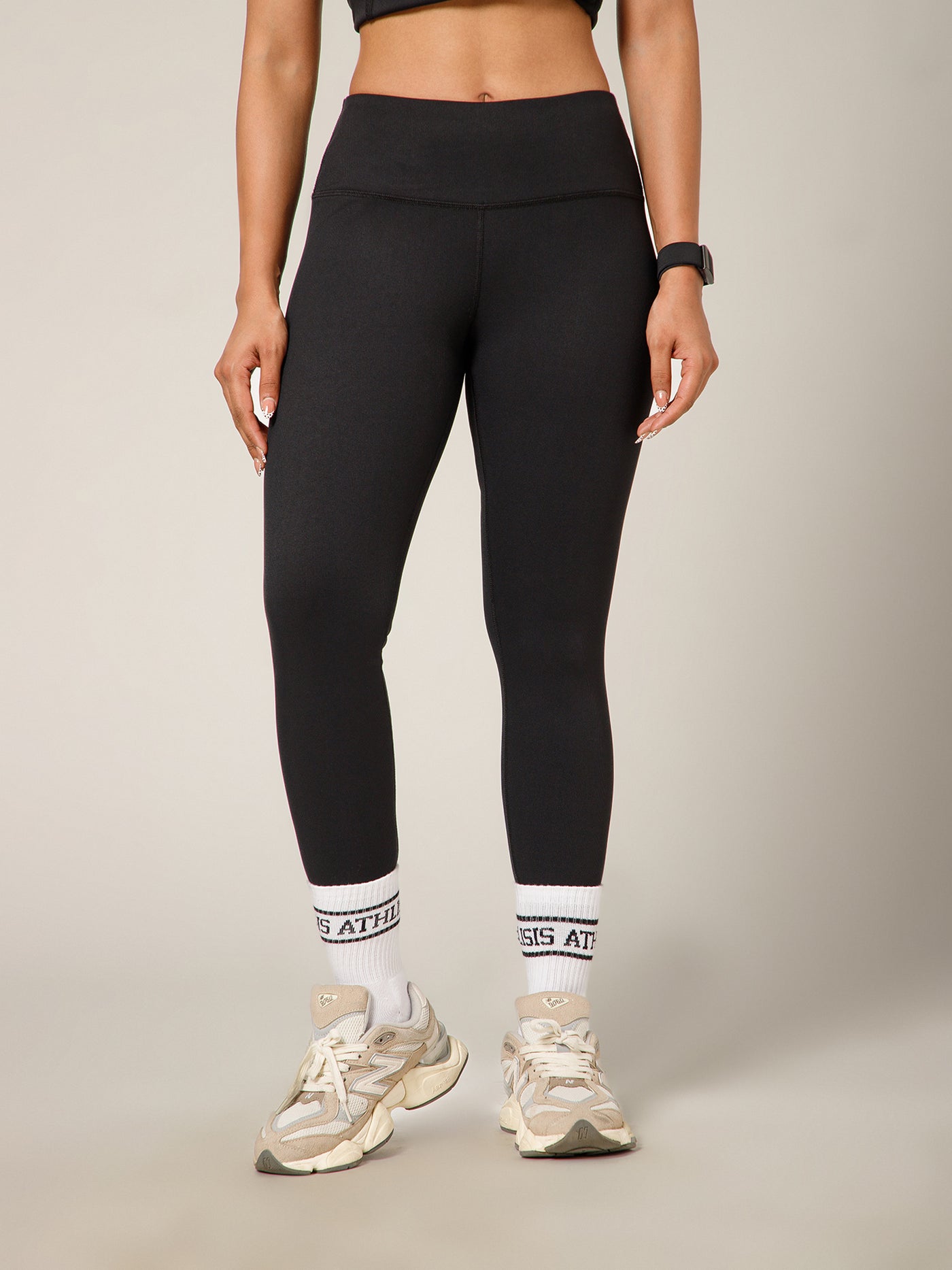 Ribbed High Waist Leggings Black