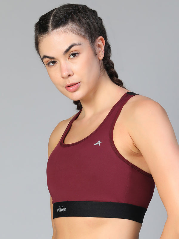 Ruched Sports Bra Maroon