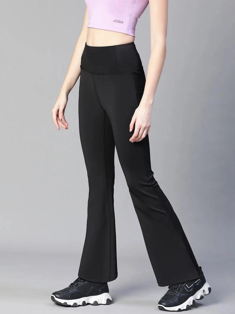 Women Black High Waist Tall Flare Pants Athlisis Sports