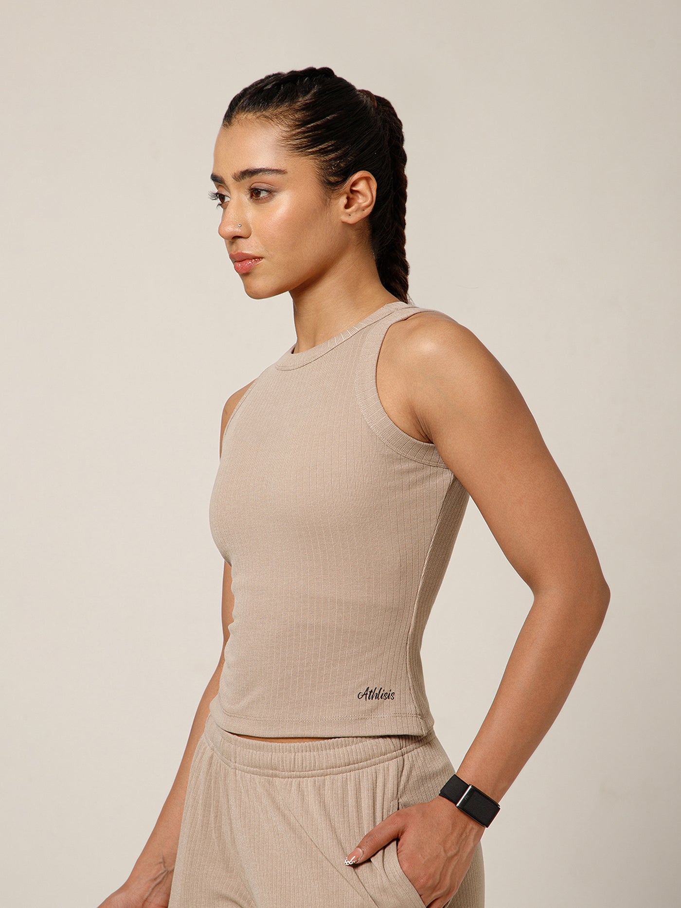 Ribbed Crop Top Beige