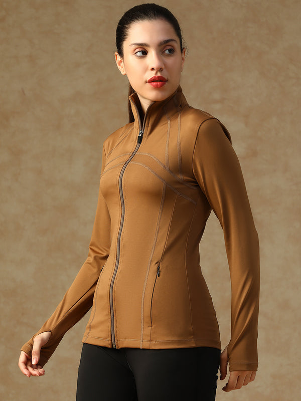 Ergonomic Seam Zip Jacket Tan
