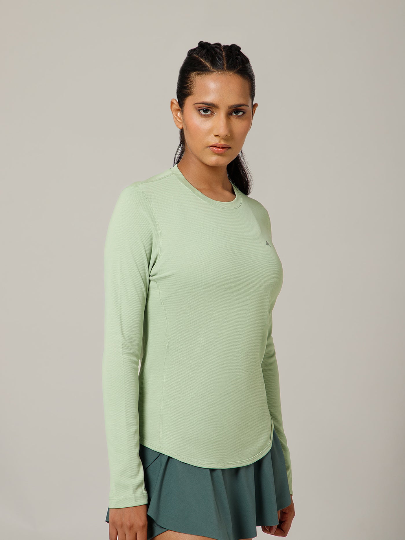 Curved Hem Full Sleeve T-Shirt Olive
