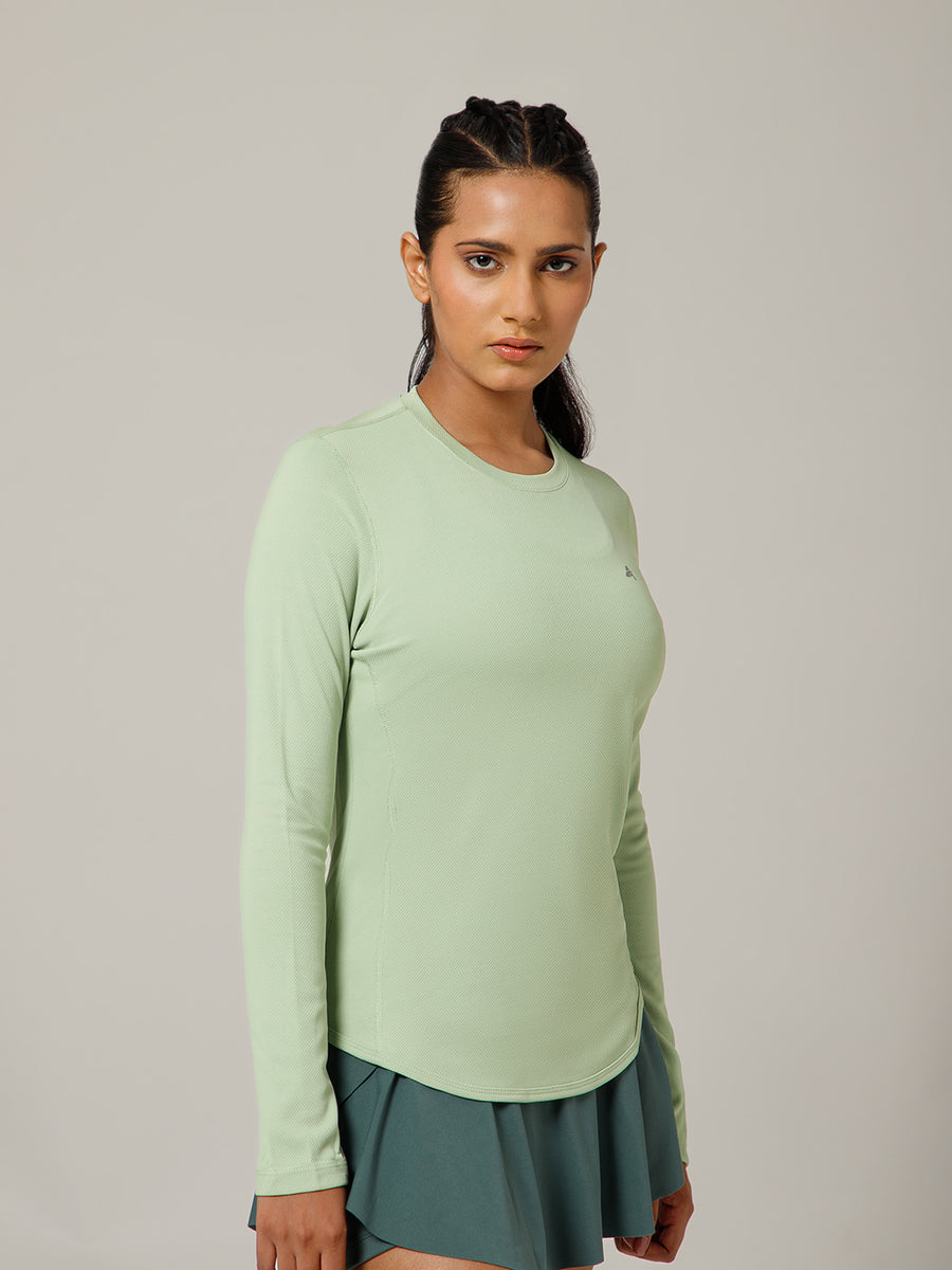 Curved Hem Full Sleeve T-Shirt Olive
