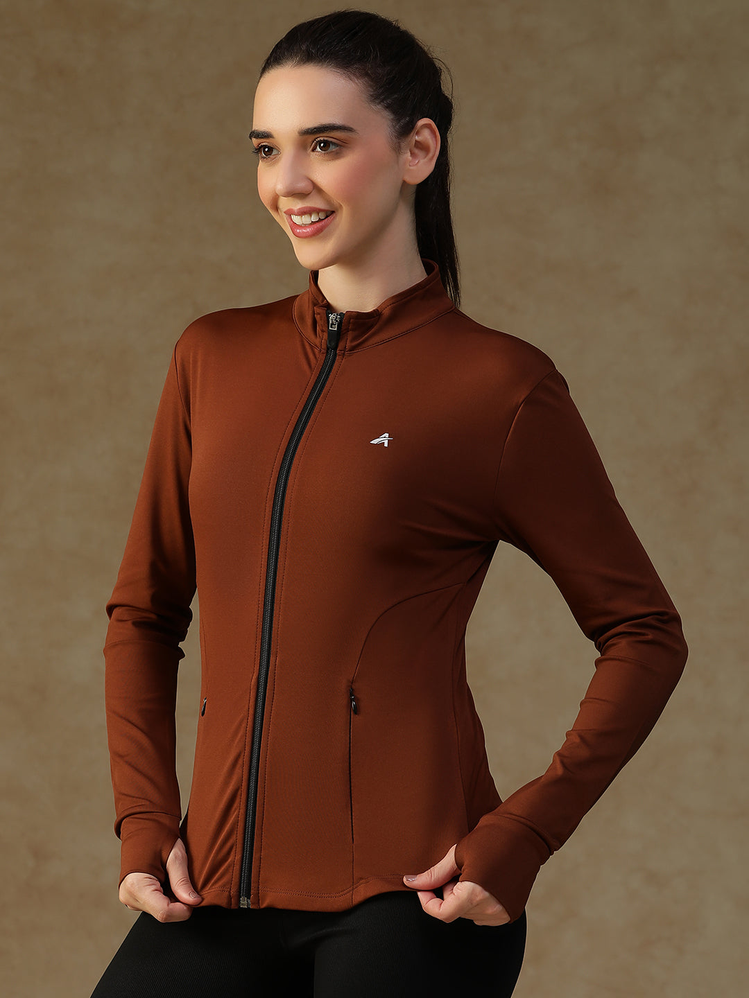 Ribbed Zip up Jacket Rust