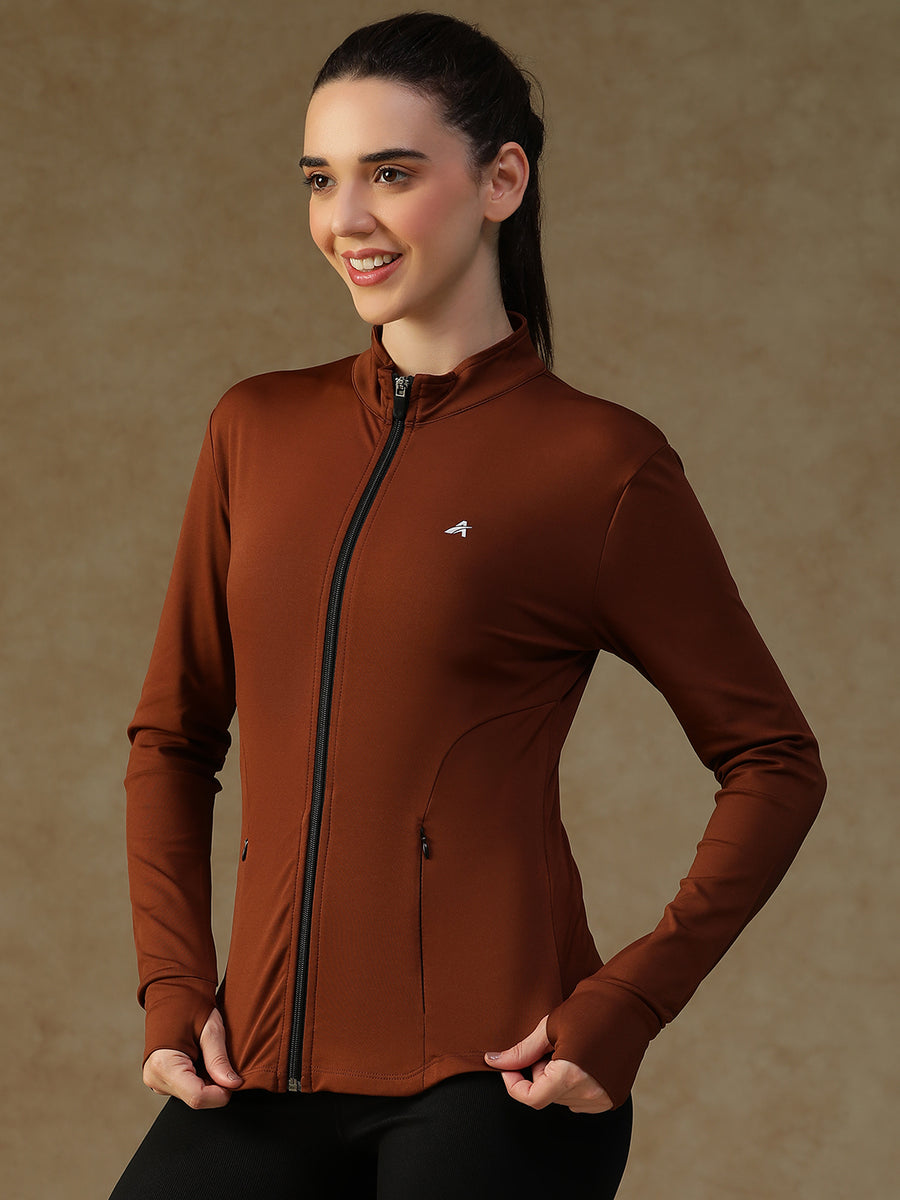 Ribbed Zip up Jacket Rust