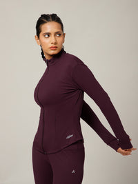 Ribbed Zip up Jacket Wine