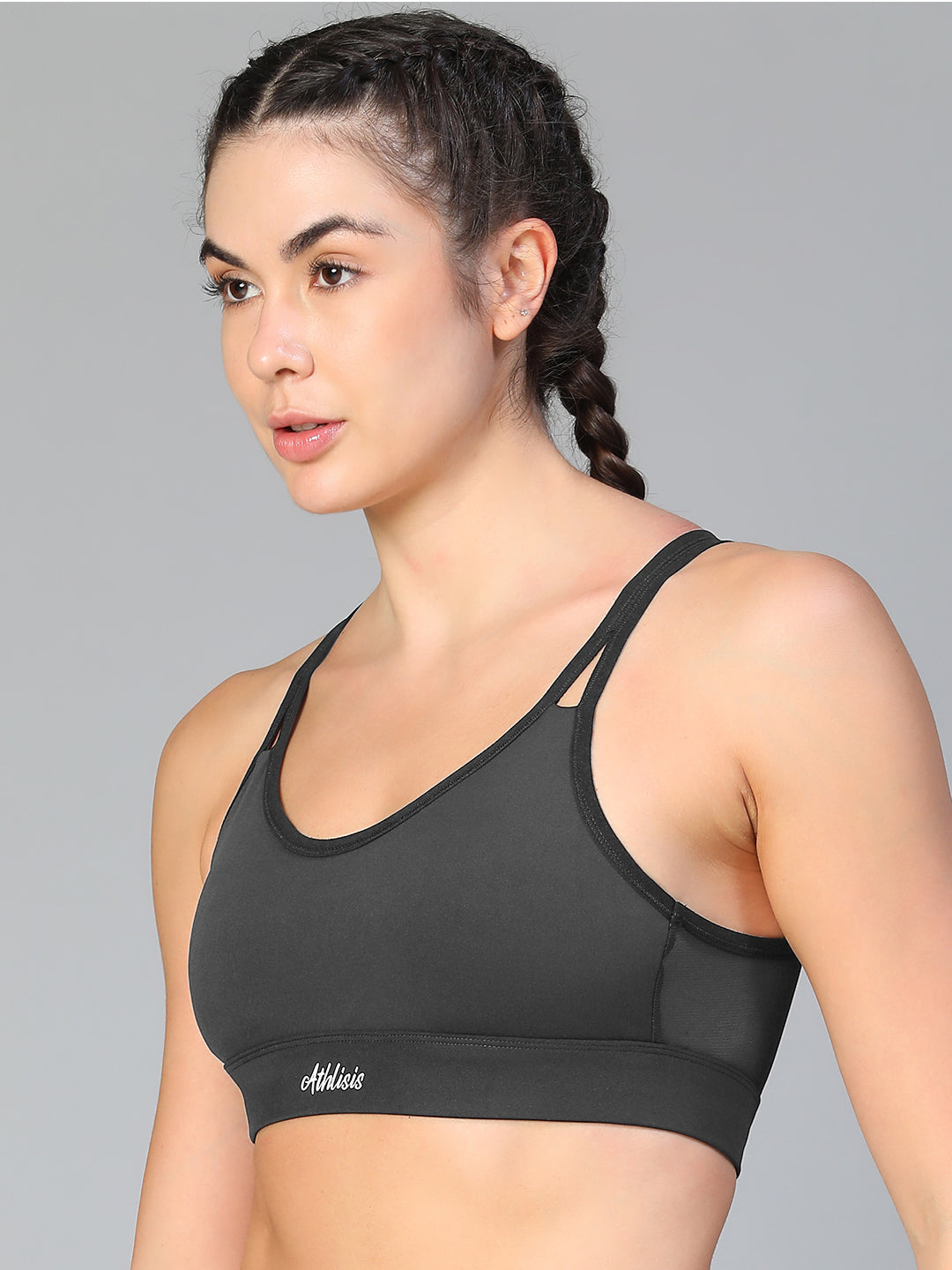 Mesh X-Back Bra Grey