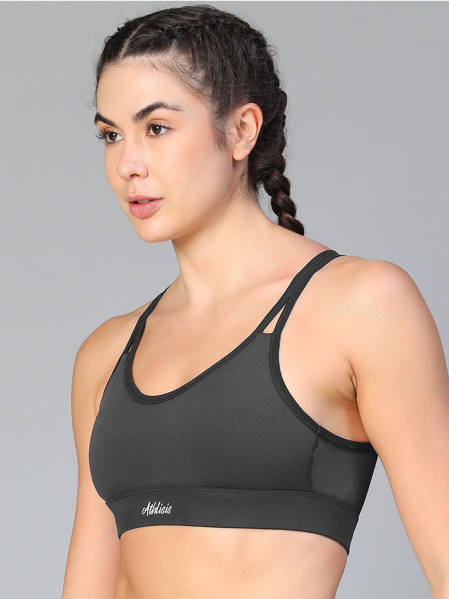 Mesh X-Back Bra Grey