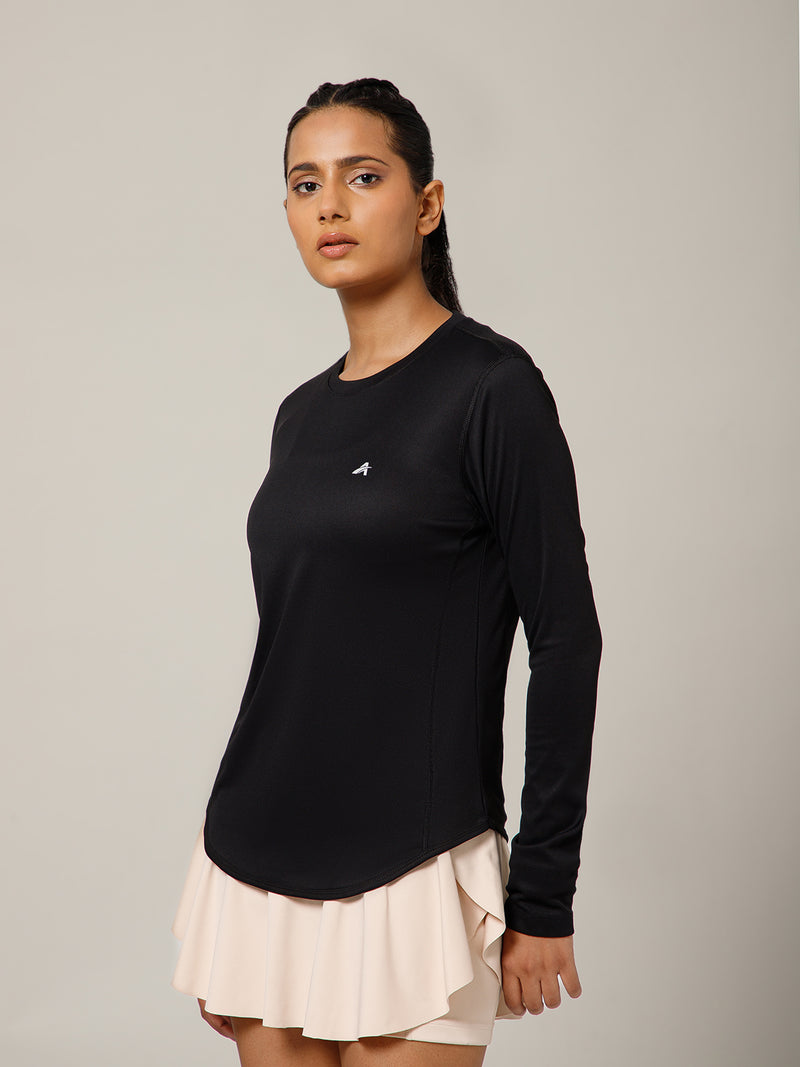 Curved Hem Full Sleeve T-Shirt Black