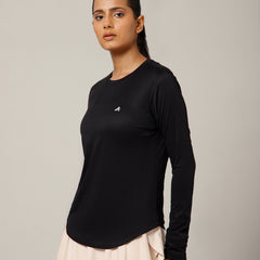 Curved Hem Full Sleeve T-Shirt Black