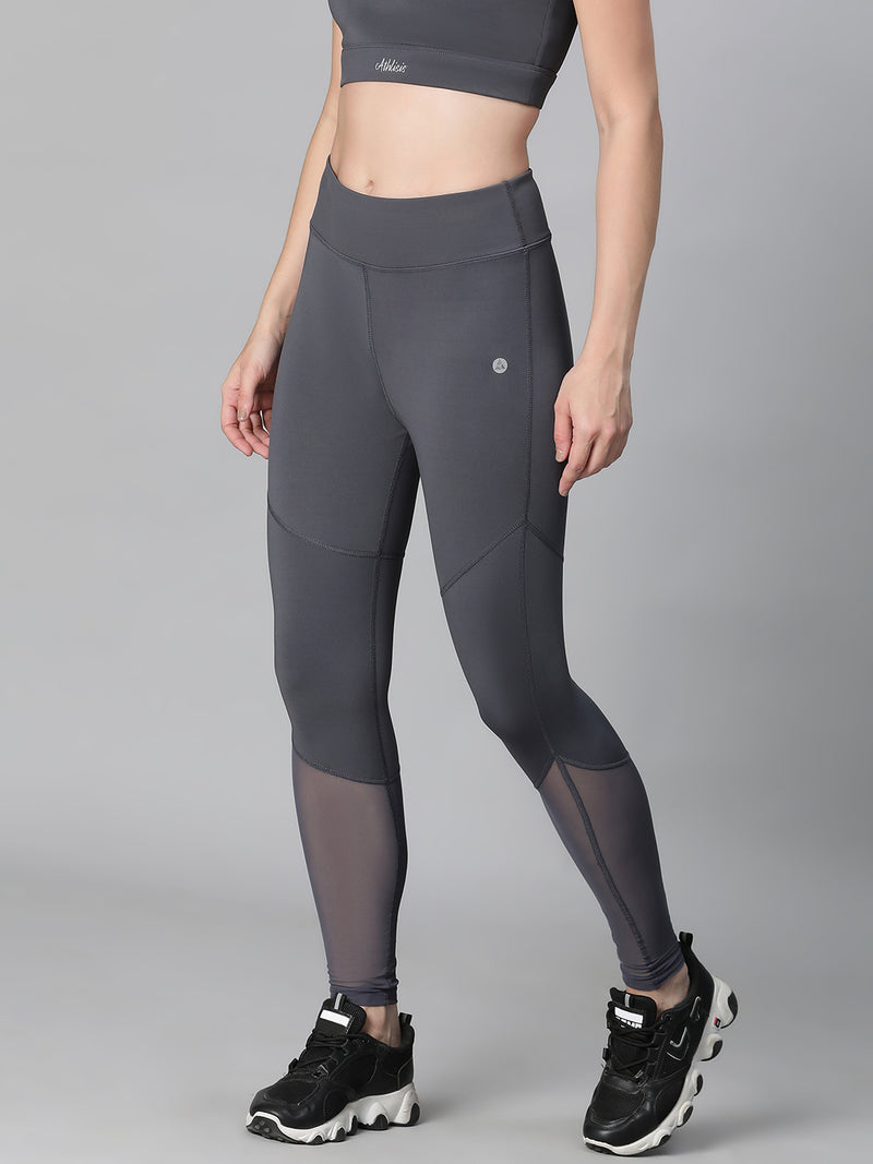 Geometric Mesh Leggings Gray