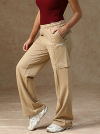 Pleated Cargo Pants Beige